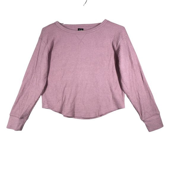 GAP Tops - GAP Shirt Waffle Knit Long Sleeve Top Cropped‎ Casual Everyday Wear Pink Small